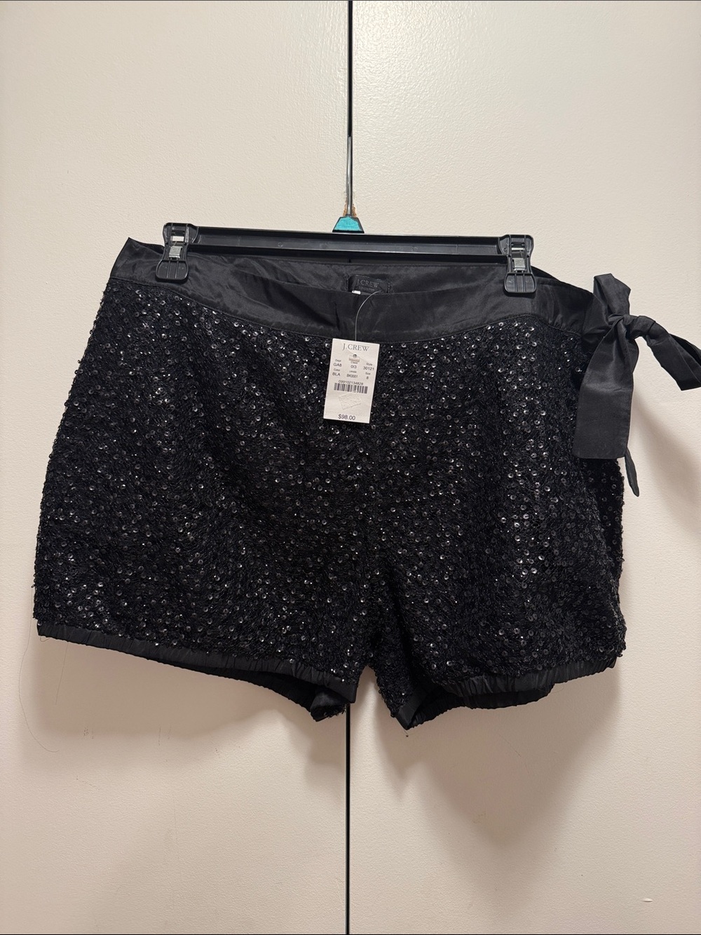 J. Crew Black Sequin Tie-Waist High-Rise Women's Shorts